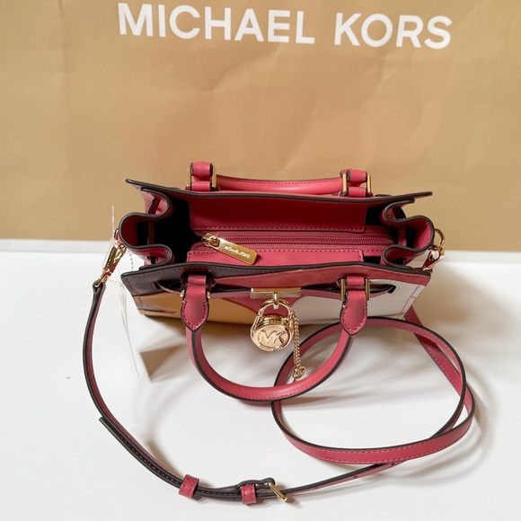 Michael Kors Hamilton Small Satchel Shoulder Bag Graphic Logo Light Berry Multi - Picture 7 of 13